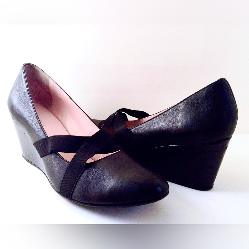 Taryn Rose 'kimber' Wrapped Black Leather Wedges Pumps Women's Shoes 37.5 US 7